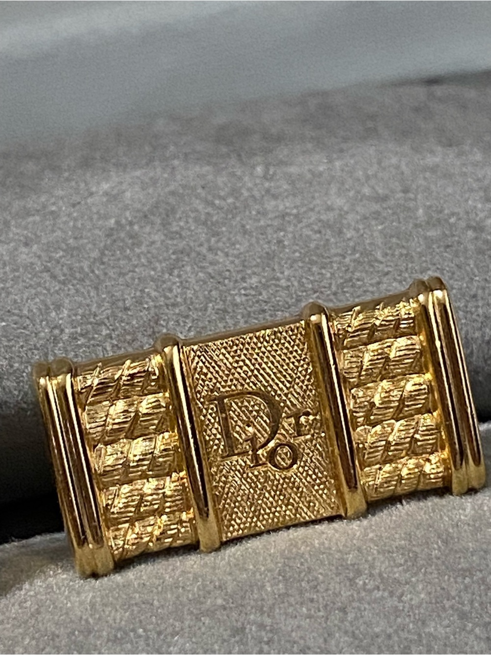 LKNW Vintage Christian Dior Cufflinks with Box Gold Tone Logo Basketweave - Picture 4 of 12